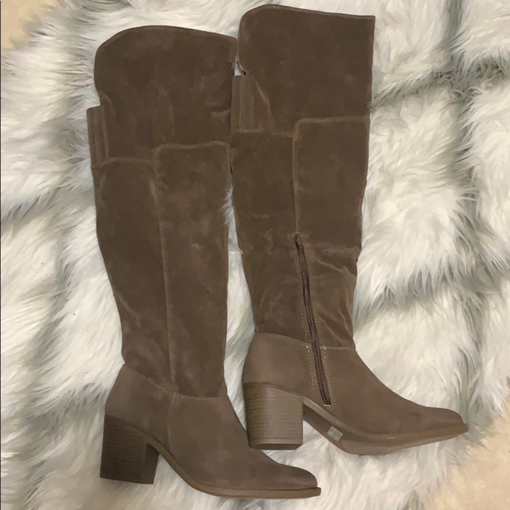 Qupid suede taupe knee high boots